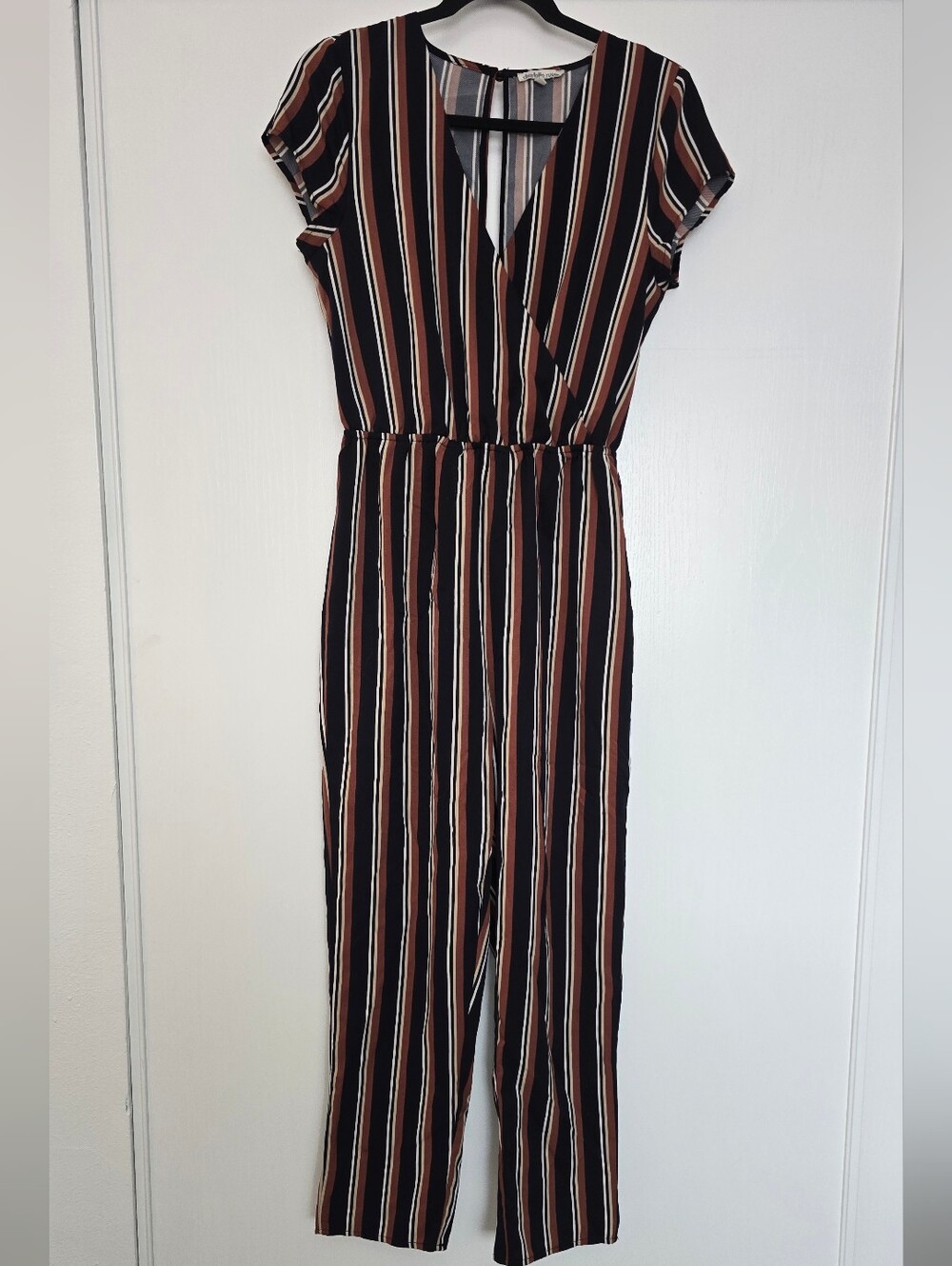 Charlotte Russe - Vertical Stripe Faux-Wrap Lightweight Jumpsuit